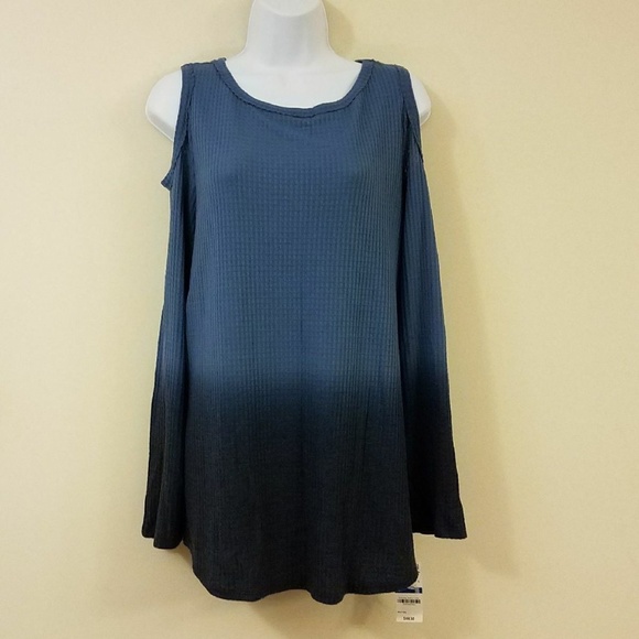 Style & Co Blue Knit Thermal Cold Shoulder XL Top - Picture 2 of 7